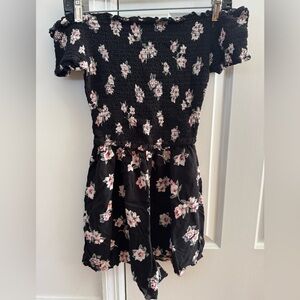 Hollister Black Romper with Pink & White Floral Print